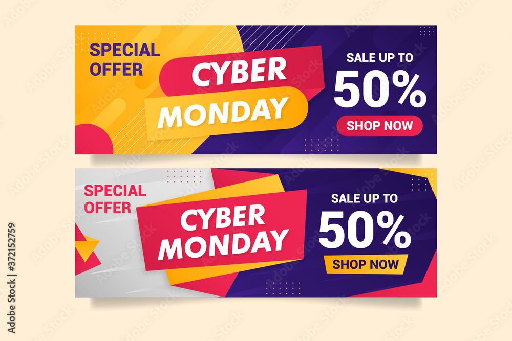 Obraz premium Abstract colorful sales banner background concept. Cyber monday banner
