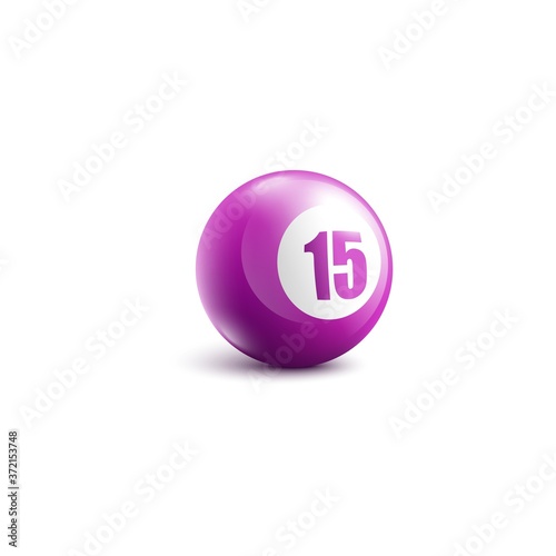 Purple bingo ball with number 15 mockup realistic vector illustration isolated.