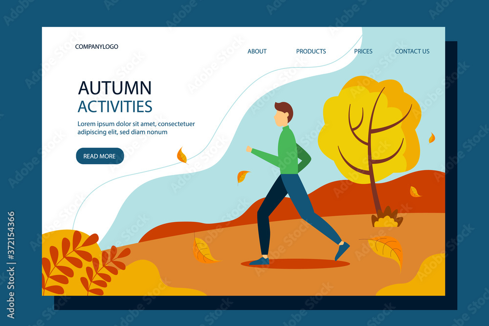 Man jogging in the morning in autumn. Concept illustration for healthy lifestyle, exercising, jogging. Vector illustration in flat style.