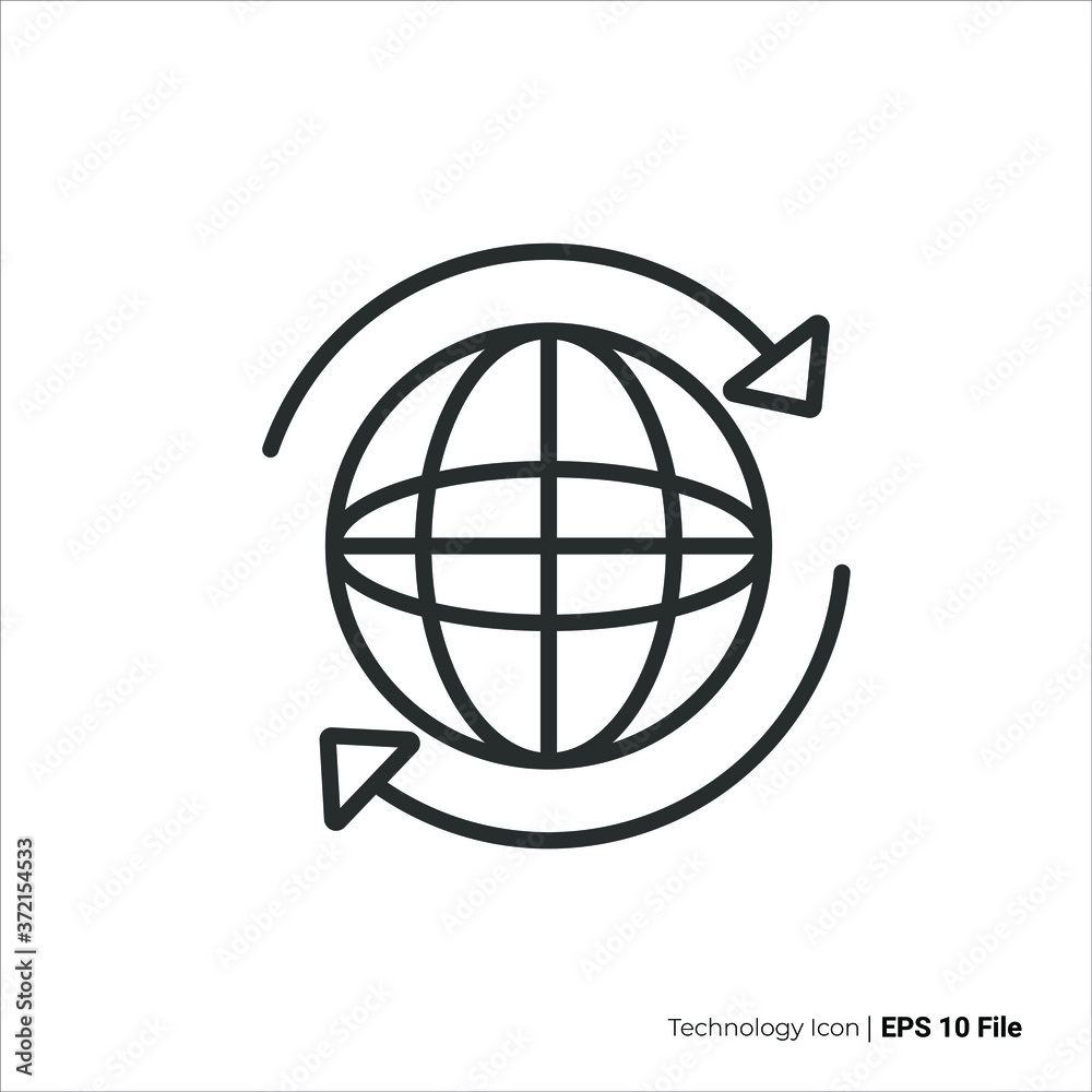 rotate planet icon outline. planet with rotate line icon vector design. isolated on white background rotate planet icon outline. planet with rotate line icon vector design. isolated on white background