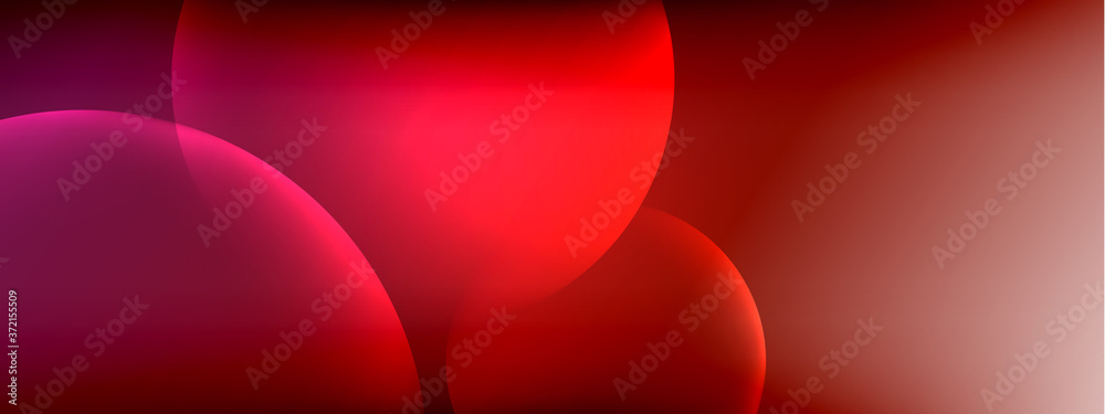 Vector abstract background liquid bubble circles on fluid gradient with shadows and light effects. Shiny design templates for text