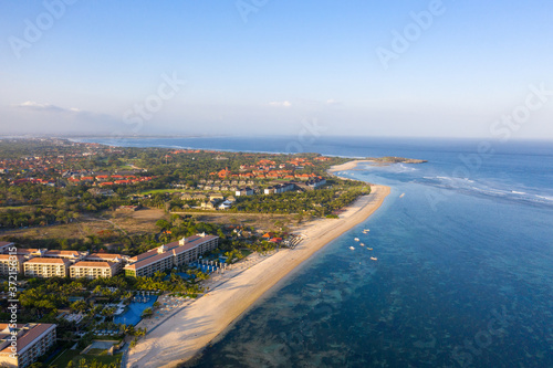 Aerial view of beautiful beach, hotels, Nusa Dua Bali, Indonesia. Travel concept