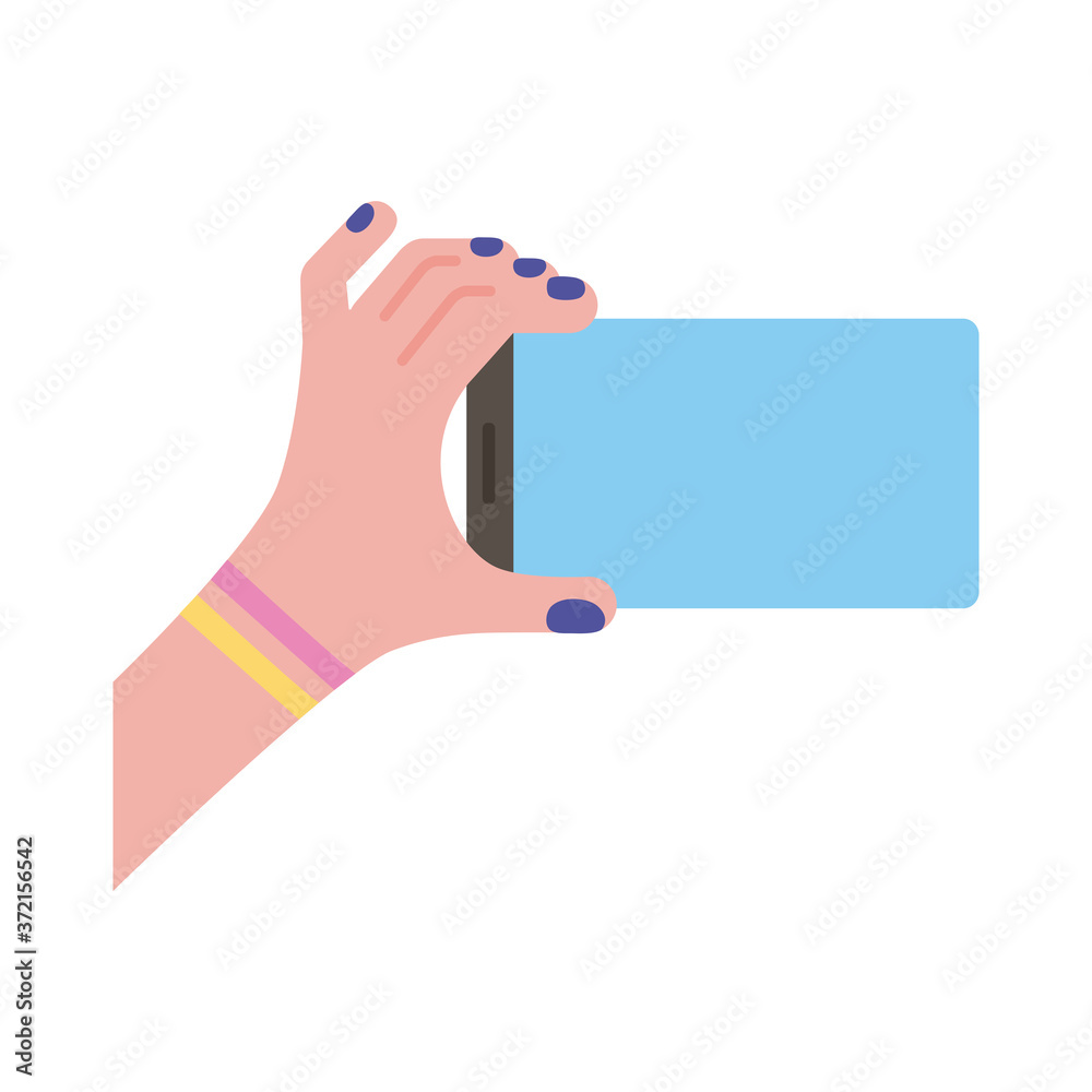 female hand lifting smartphone horizontally flat style icon female hand lifting smartphone horizontally flat style icon
