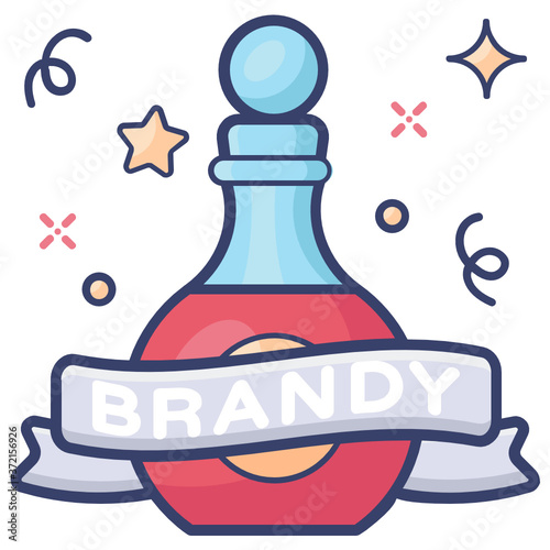 
Brandy icon design, alcoholic beverage bottle 
