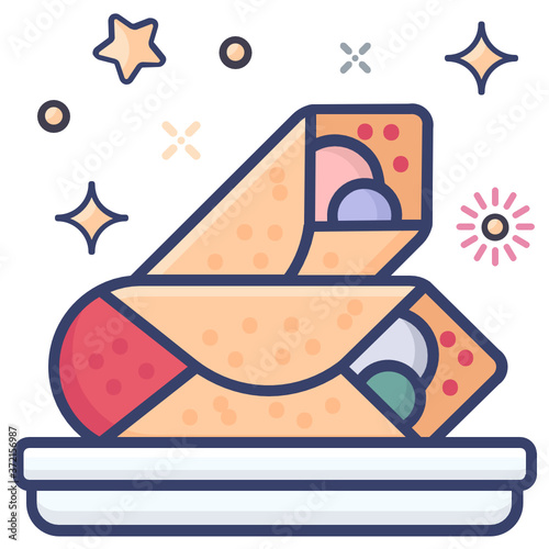 
Chicken fajitas icon design, wrapped burrito vector  
