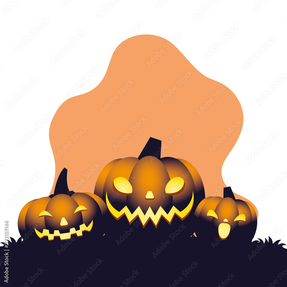 Fototapeta premium Halloween orange three pumpkins cartoons vector design