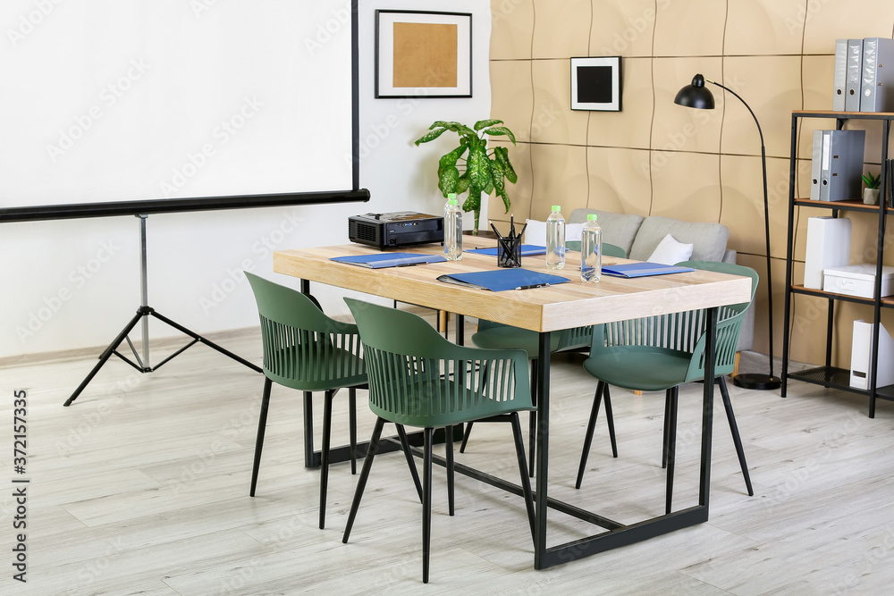 Table prepared for business meeting in office