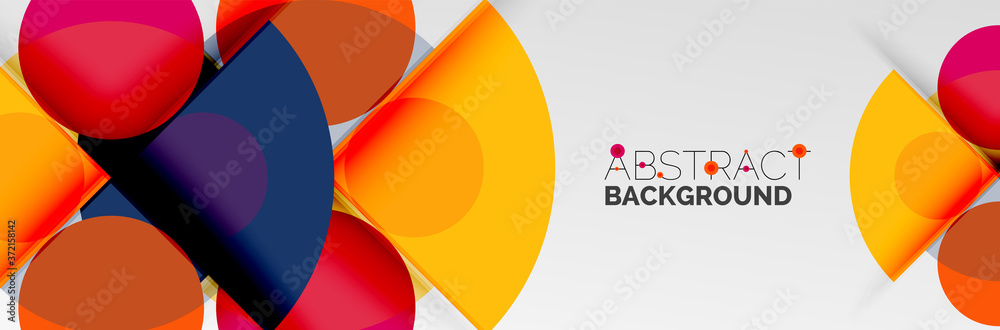 Bright color circles, abstract round shapes and triangles composition with shadow effects. Vector modern geometric design template Bright color circles, abstract round shapes and triangles composition with shadow effects. Vector modern geometric design template