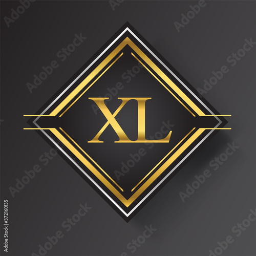 XL Letter logo in a square shape gold and silver colored geometric ornaments. Vector design template elements for your business or company identity.