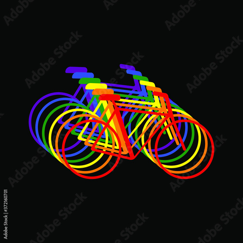 Bicycle in LGBT colors of rainbow flag on black background, sign for design, vector illustration
