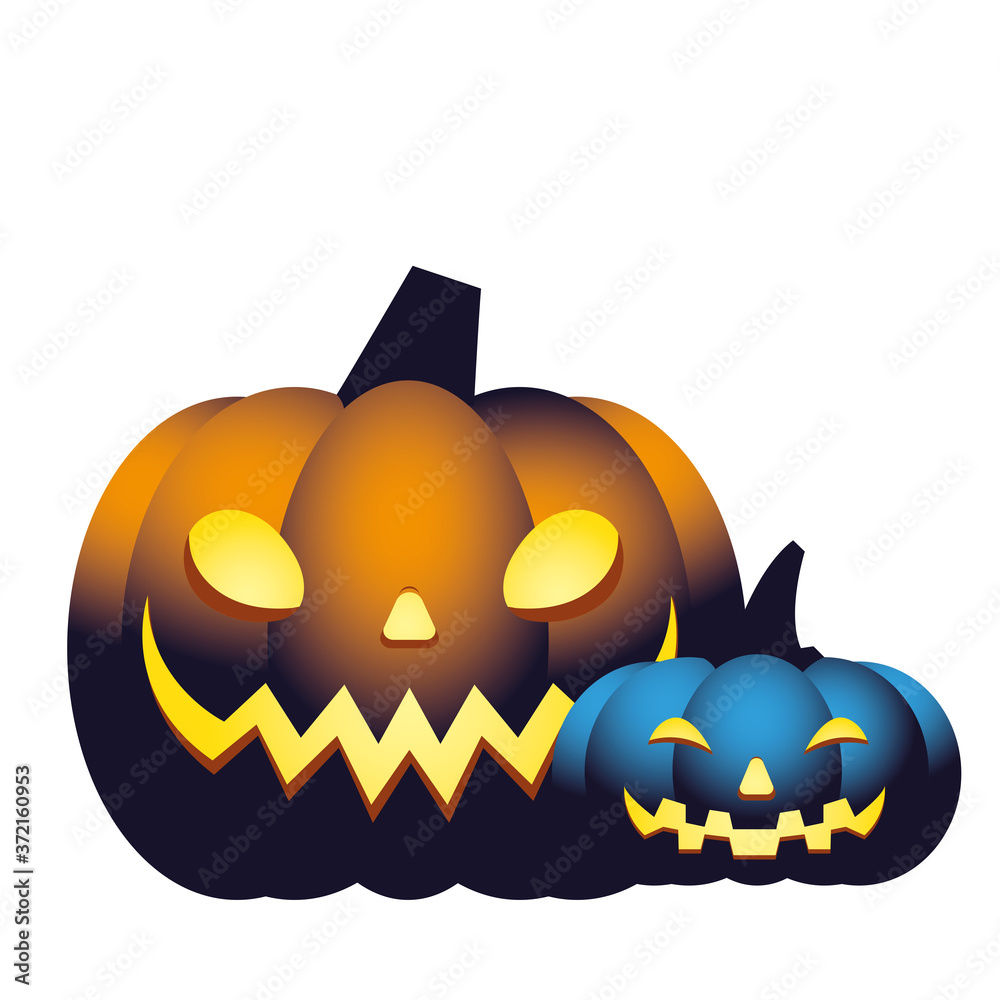 Naklejka premium Halloween blue and orange pumpkins cartoons vector design