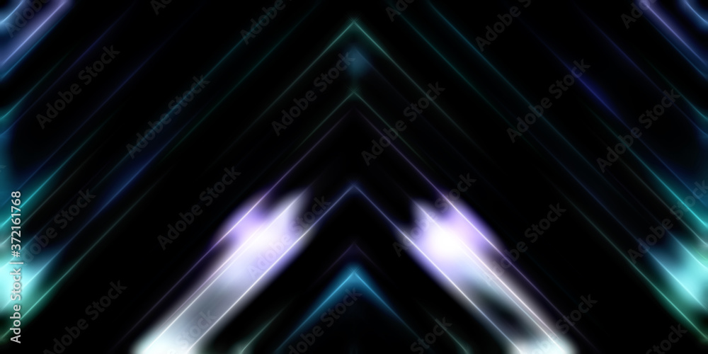 Obraz premium Abstract shining geometric lights background. Fractal symmetric graphic illustration. Intersecting glowing and shimmering bars.
