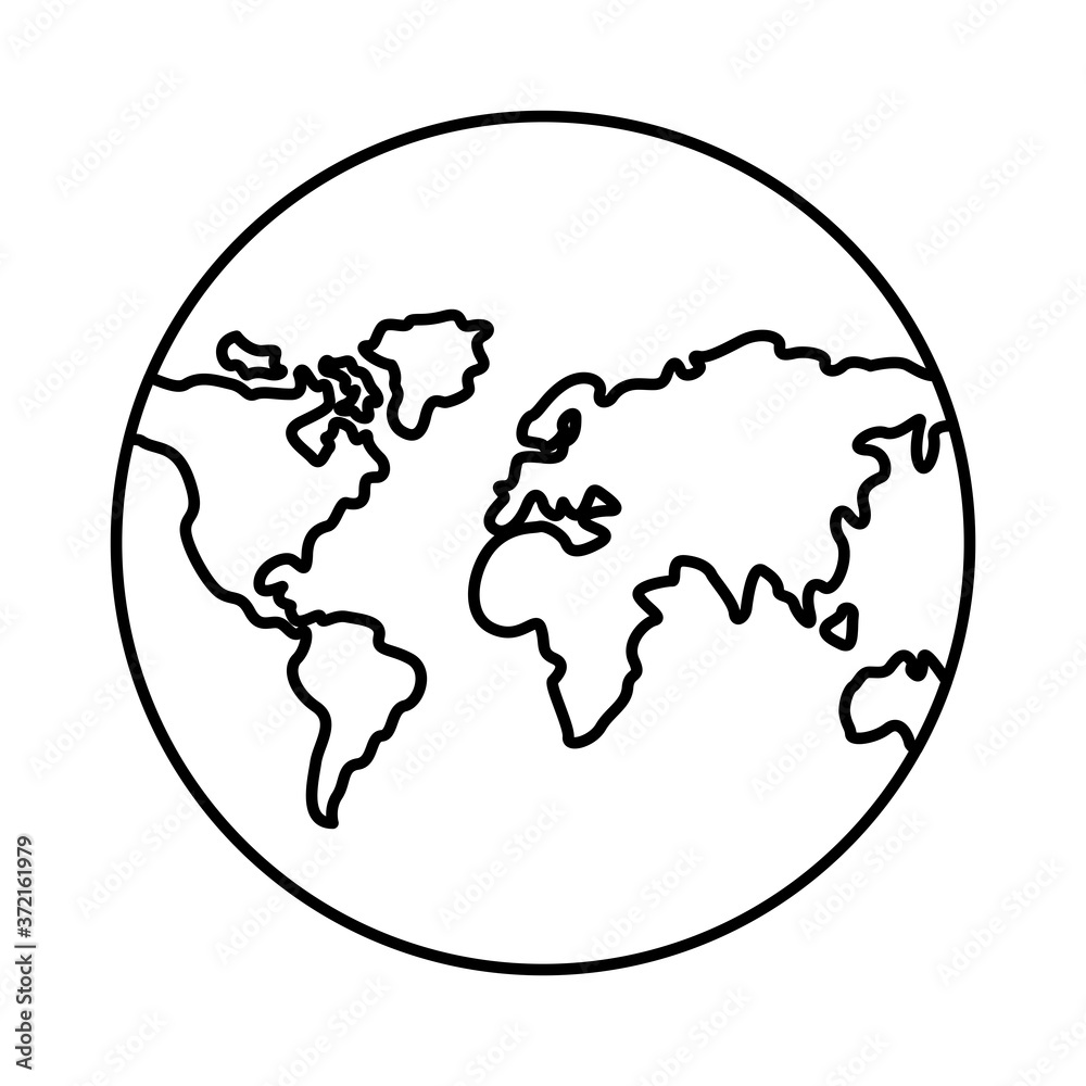 world planet earth with continents maps line style icon