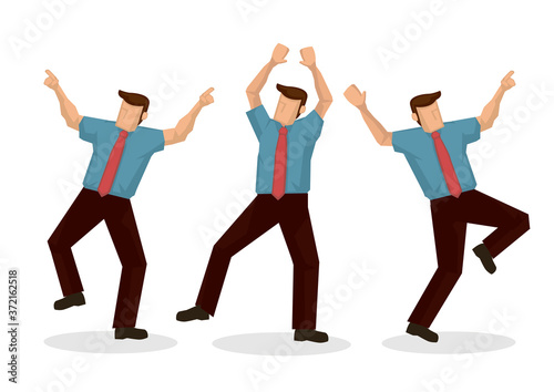A set three businessman dancing with joy. Concept of successful entrepreneur or winning a corporate deal.