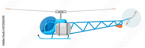 Light helicopter icon. Isolated vector civilian helicopter transport with propeller and cabin. Light air transportation vehicle side view