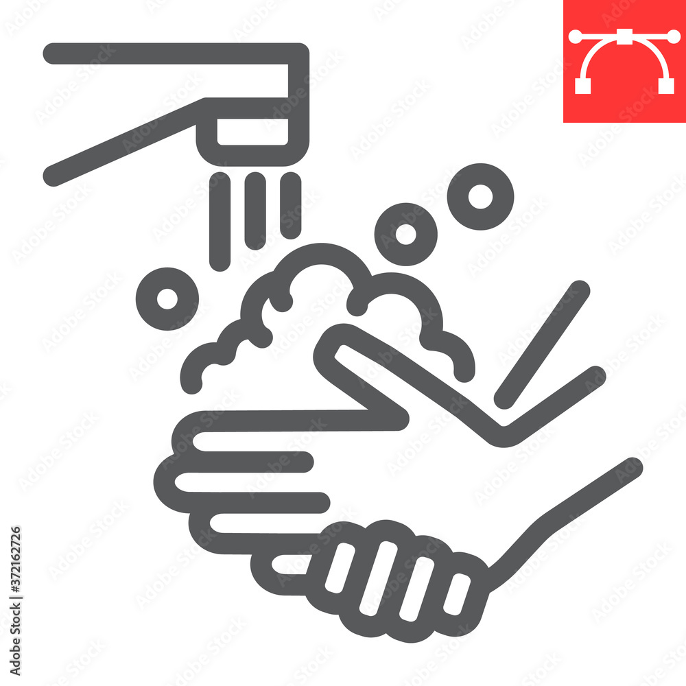 Washing your hands line icon, coronavirus and covid-19, hand washing sign vector graphics, editable stroke linear icon, eps 10. Washing your hands line icon, coronavirus and covid-19, hand washing sign vector graphics, editable stroke linear icon, eps 10.