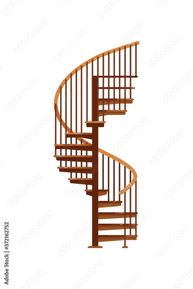 Stair Railing Icon Spiral staircase. Isolated wooden staircase with railing icon. Vector ...