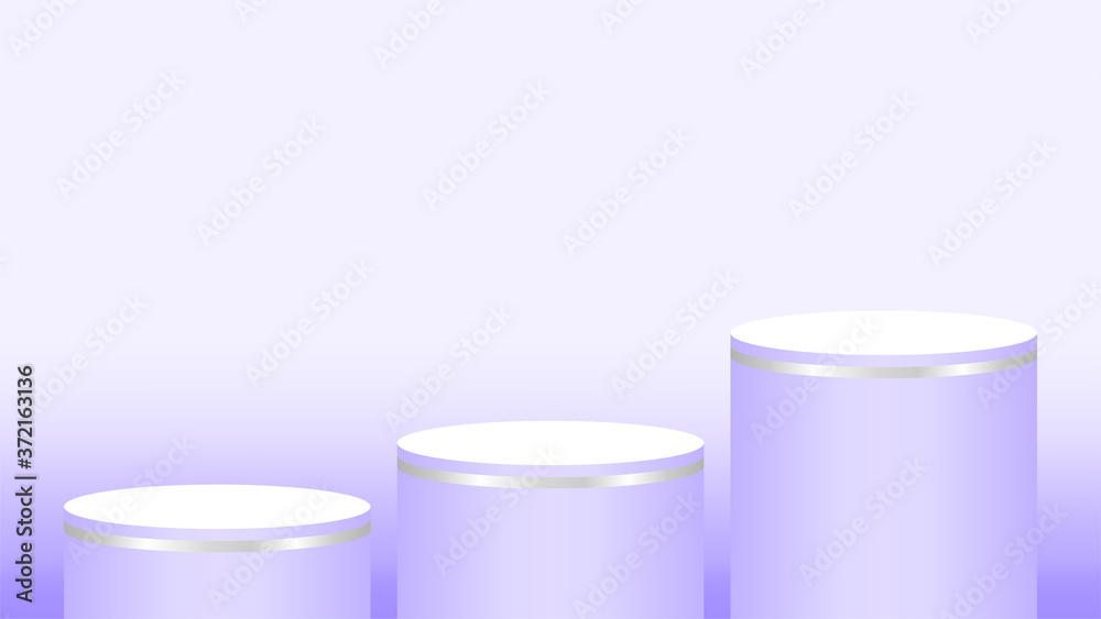 purple pedestal cylinder circle 3 steps for cosmetics showcase, podium circle stage purple pastel soft color, platform steps for advertising, podium round three layers of product display, copy space purple pedestal cylinder circle 3 steps for cosmetics showcase, podium circle stage purple pastel soft color, platform steps for advertising, podium round three layers of product display, copy space