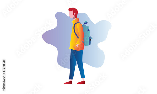 illustration of a student walking, going to school. Back to school flat character.
