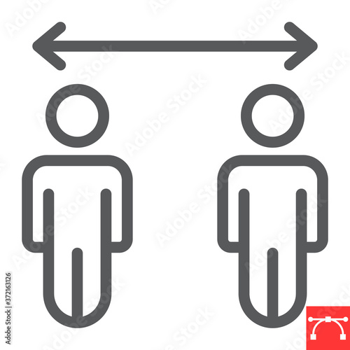 Social distancing line icon, coronavirus and covid-19, keep distance sign vector graphics, editable stroke linear icon, eps 10.