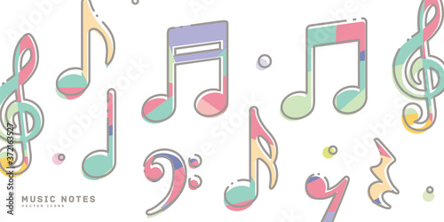 Illustration set of fancy music notes in pastel colors