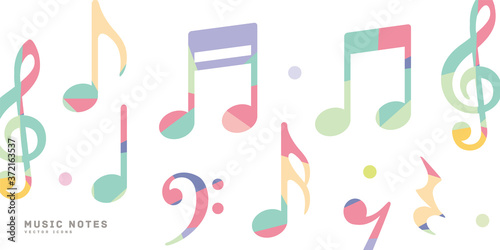 Illustration set of fancy music notes in pastel colors
