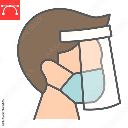 Face shield mask color line icon, protection and covid-19, face mask sign vector graphics, editable stroke filled outline icon, eps 10.