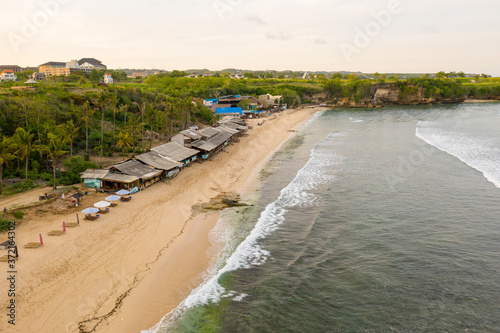 View from the top of Balangan Beach. Nature background drone shoot