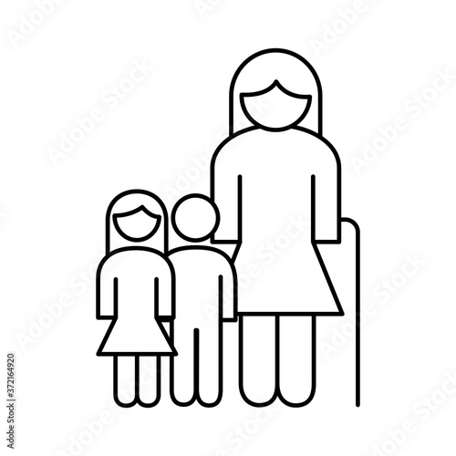 family grandmother figure with grandson and granddaughter line style icon