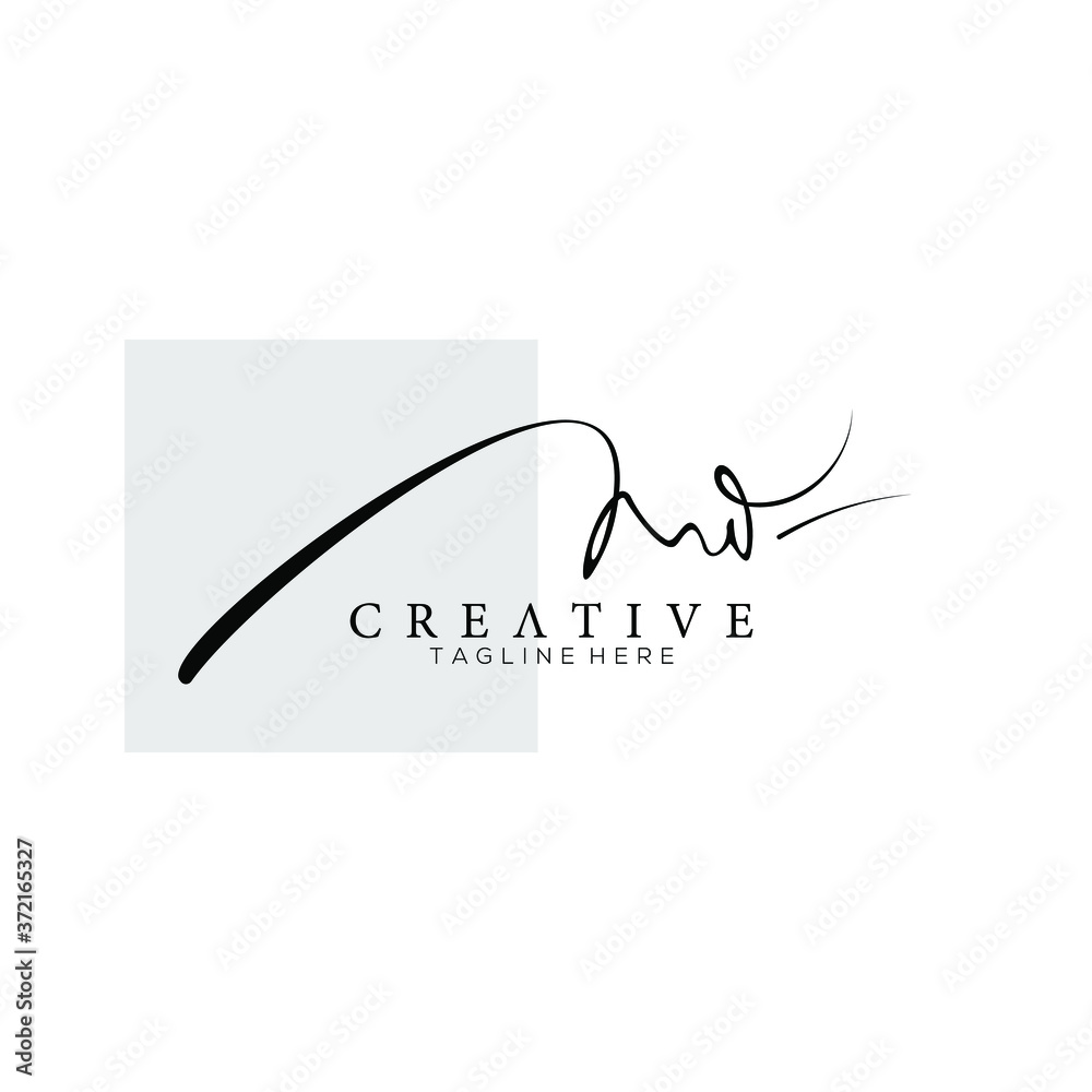 Luxurious Monogram Signature Letter M Logo Design with Square Gray Background