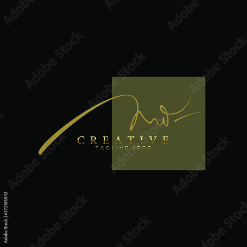 Luxurious Gold Signature Letter M Logo Design with Square Gold Background