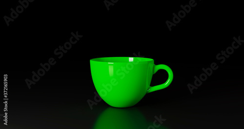 a green cup of coffee on black background