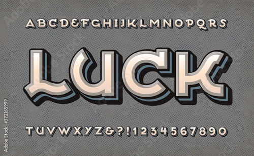 Luck Alphabet; An Old Time Alphabet with a Circus, Carnival, Victorian or Western Vibe. Muted Colors Add to the Antique Effect, with a Subtle Palette of Gray, Blue, and Cream.