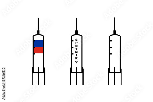 Sputnik V first registerd vaccine against COVID-19 illustration. Russian coronavirus vaccine developed by scientists from the Gameleya Institute of Epidemiology and Microbiology.