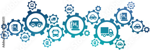 Hydrogen fuel vector illustration. Concept with connected icons related to h2 alternative & green energy, hybrid cars or sustainable transport.