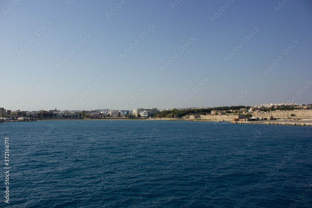 Greece. Rhodes island. Rest at the sea. Euro-trip. Sea water surface. Coast of Greece.