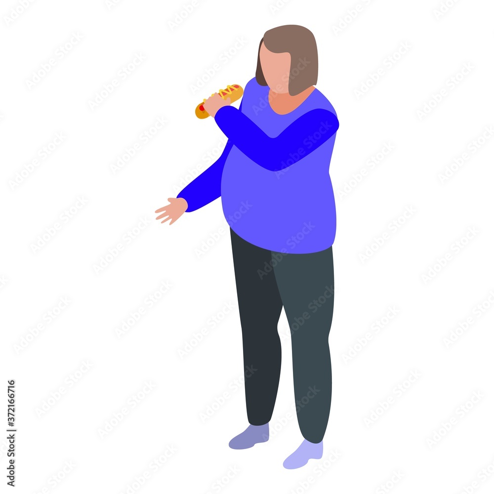 Gluttony woman hotdog icon. Isometric of gluttony woman hotdog vector icon for web design isolated on white background Gluttony woman hotdog icon. Isometric of gluttony woman hotdog vector icon for web design isolated on white background
