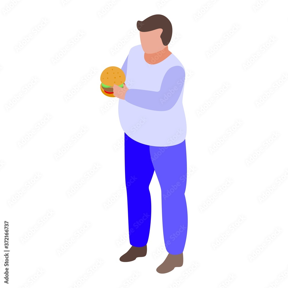 Gluttony man burger icon. Isometric of gluttony man burger vector icon for web design isolated on white background Gluttony man burger icon. Isometric of gluttony man burger vector icon for web design isolated on white background