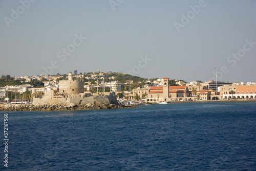 Fototapeta Naklejka Na Ścianę i Meble -  Greece. Rhodes island. Rest at the sea. Euro-trip. Sea water surface. Coast of Greece.