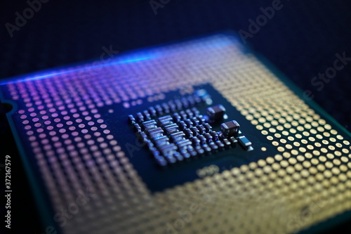 Computer processor back side with blue light