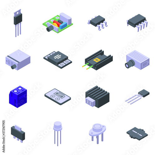 Voltage regulator icons set. Isometric set of voltage regulator vector icons for web design isolated on white background