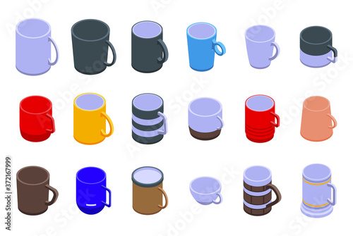 Mug icons set. Isometric set of mug vector icons for web design isolated on white background