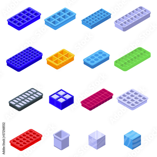 Ice cube trays icons set. Isometric set of ice cube trays vector icons for web design isolated on white background