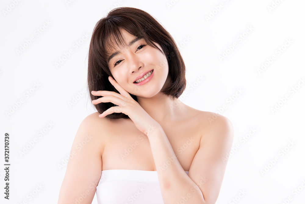 Beautiful Young asian Woman with Clean Fresh Skin, on white background, Face care, Facial treatment, Cosmetology, beauty and spa, Asian women portrait Beautiful Young asian Woman with Clean Fresh Skin, on white background, Face care, Facial treatment, Cosmetology, beauty and spa, Asian women portrait