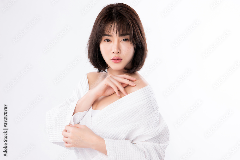 Beautiful Young asian Woman with Clean Fresh Skin, on white background, Face care, Facial treatment, Cosmetology, beauty and spa, Asian women portrait Beautiful Young asian Woman with Clean Fresh Skin, on white background, Face care, Facial treatment, Cosmetology, beauty and spa, Asian women portrait