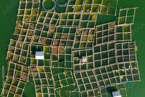 Lake fish farm. Bali, Indonesia. Top view