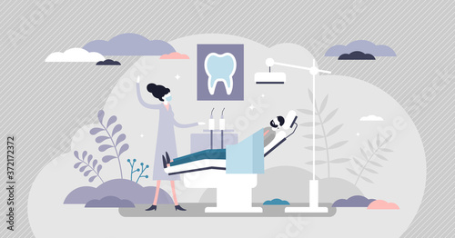Dentist as patient mouth oral teeth hygiene occupation tiny persons concept