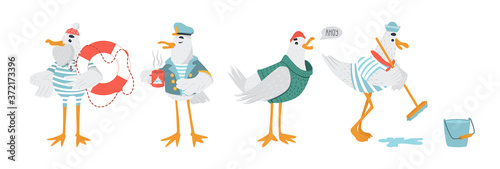 Vector sailor seagull characters 