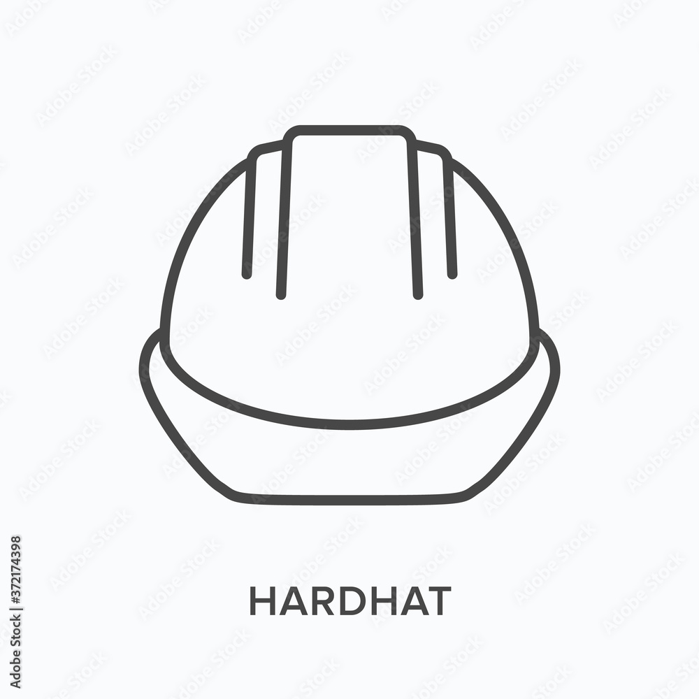 Helmet line icon. Vector outline illustration of safety hat, construction hardhat flat sign. Worker protective equipment thin linear pictogram Helmet line icon. Vector outline illustration of safety hat, construction hardhat flat sign. Worker protective equipment thin linear pictogram