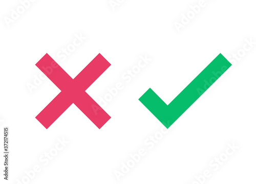 Yes no check box list icons vector flat isolated, x close cross and ok checkmark button for poll vote, right and wrong or approved and declined decision green red color form element, accept or deny